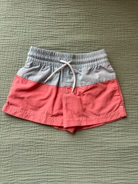 The Beaufort Bonnet Company Coral and Light Blue Kids Swim Trunks